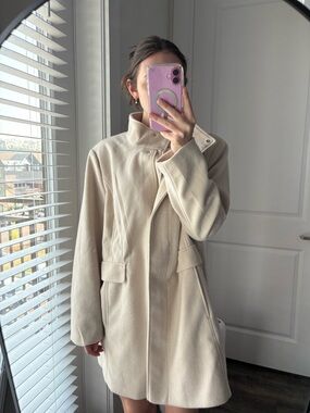 Vince Camuto Cream Stand-Collar Wool Blend Pea Coat